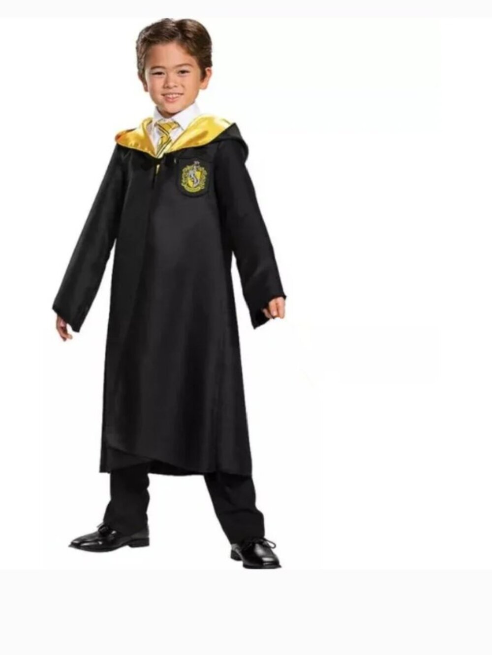 Harry Potter Hogwarts Robe & Scarf Halloween Costume 7/8 Black & Gold Hooded - Picture 2 of 6